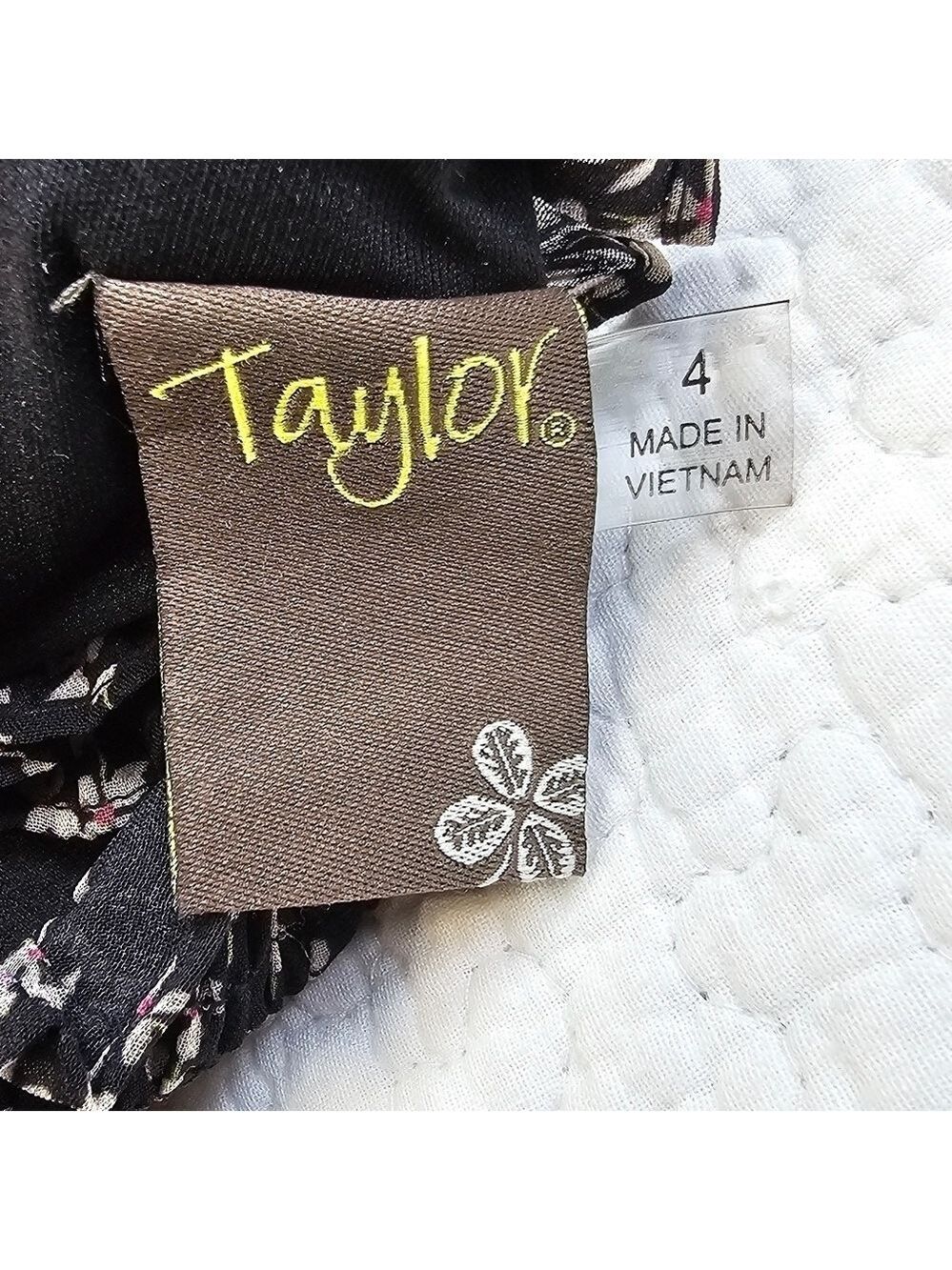 Taylor Women's Printed Smocked-Waist Tiered Chiffon Dress - Black/Latte - Picture 13 of 14